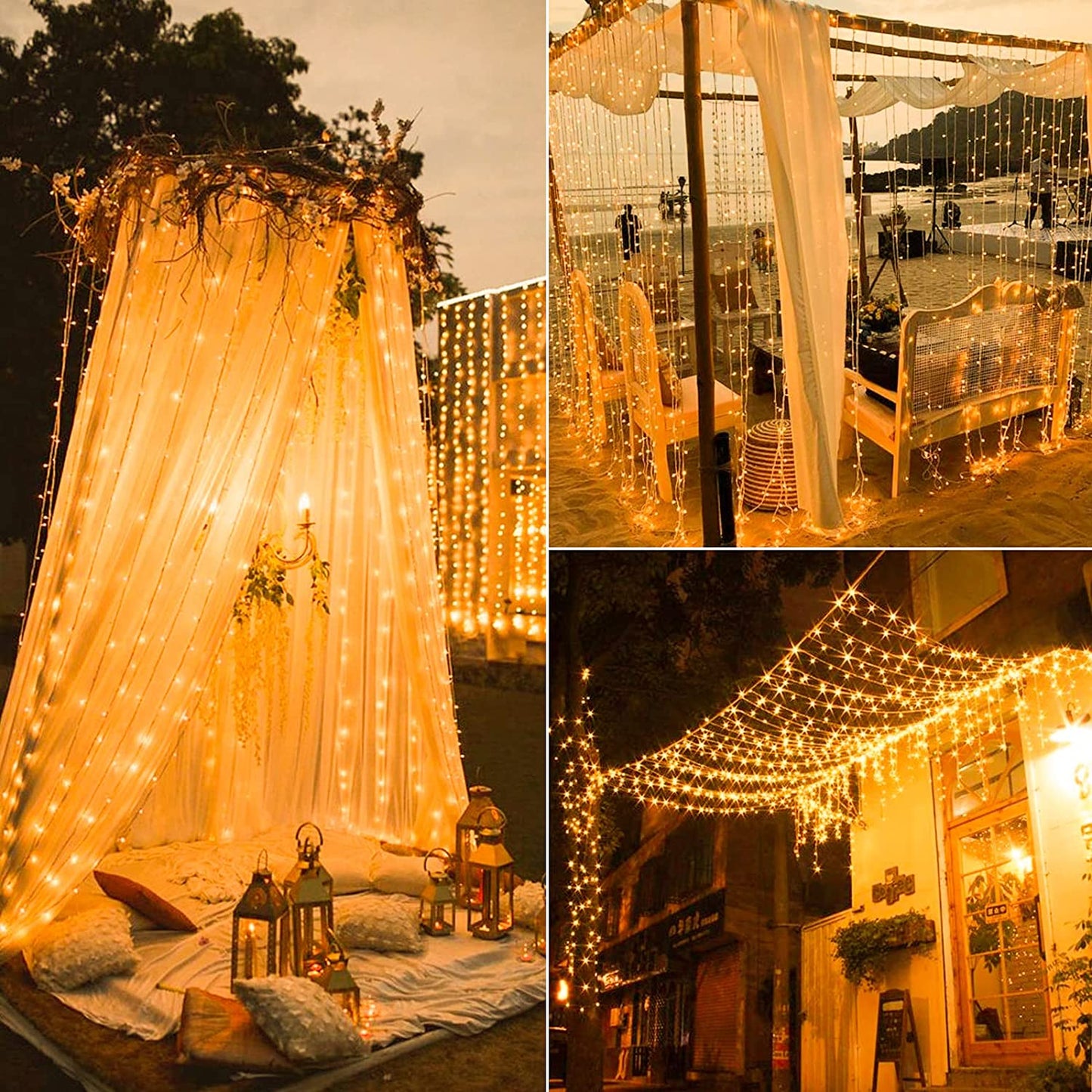 Frendorf | GlitterBeam Solar LED Vorhanglichter | Außen Wasserdicht | Lichterkette für Garten & Terrasse | Deko für Hochzeit & Party