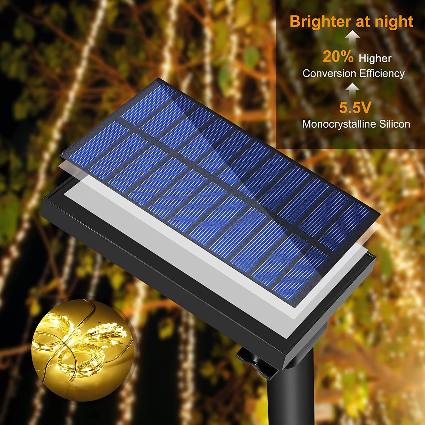 Frendorf | GlitterBeam Solar LED Vorhanglichter | Außen Wasserdicht | Lichterkette für Garten & Terrasse | Deko für Hochzeit & Party
