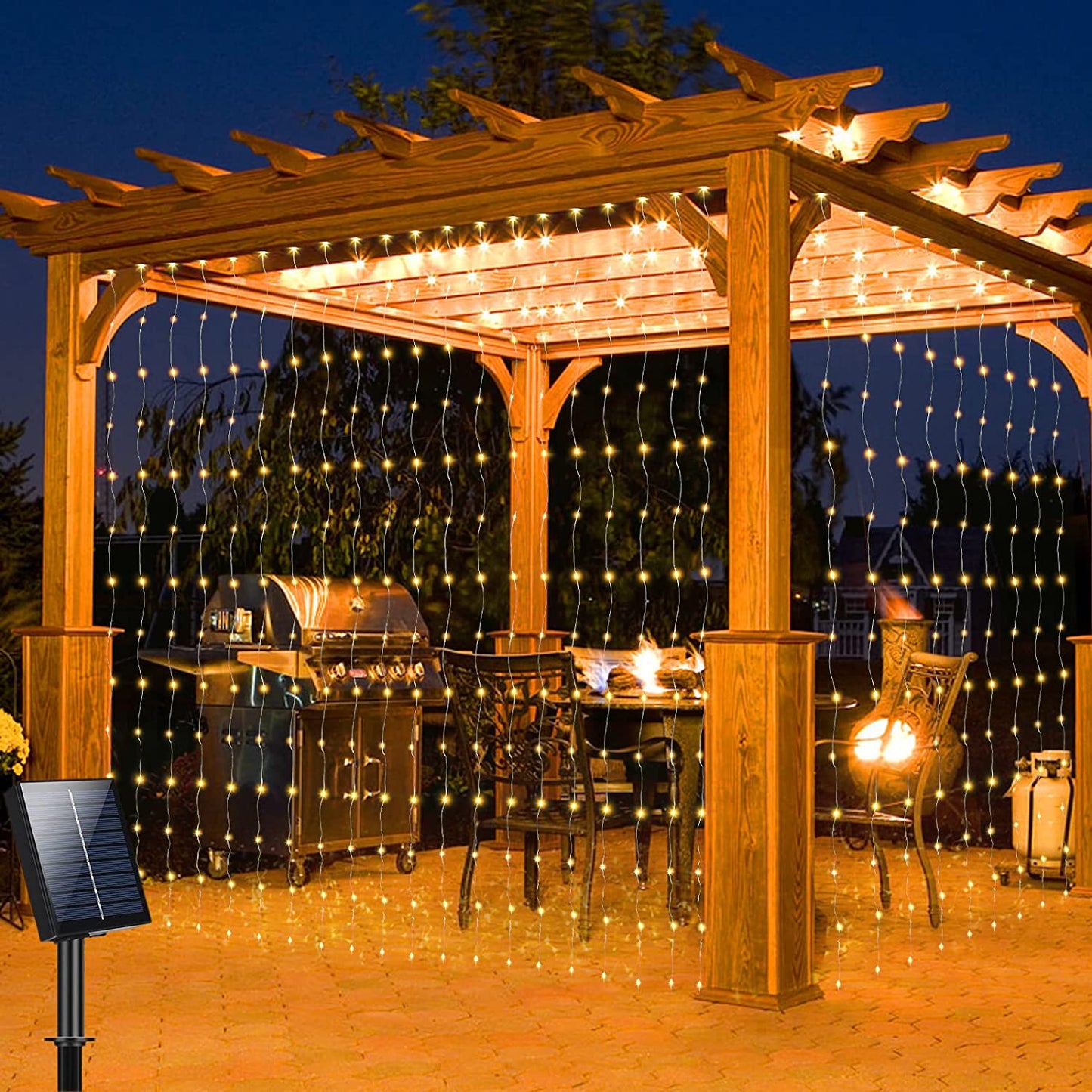 Frendorf | GlitterBeam Solar LED Vorhanglichter | Außen Wasserdicht | Lichterkette für Garten & Terrasse | Deko für Hochzeit & Party