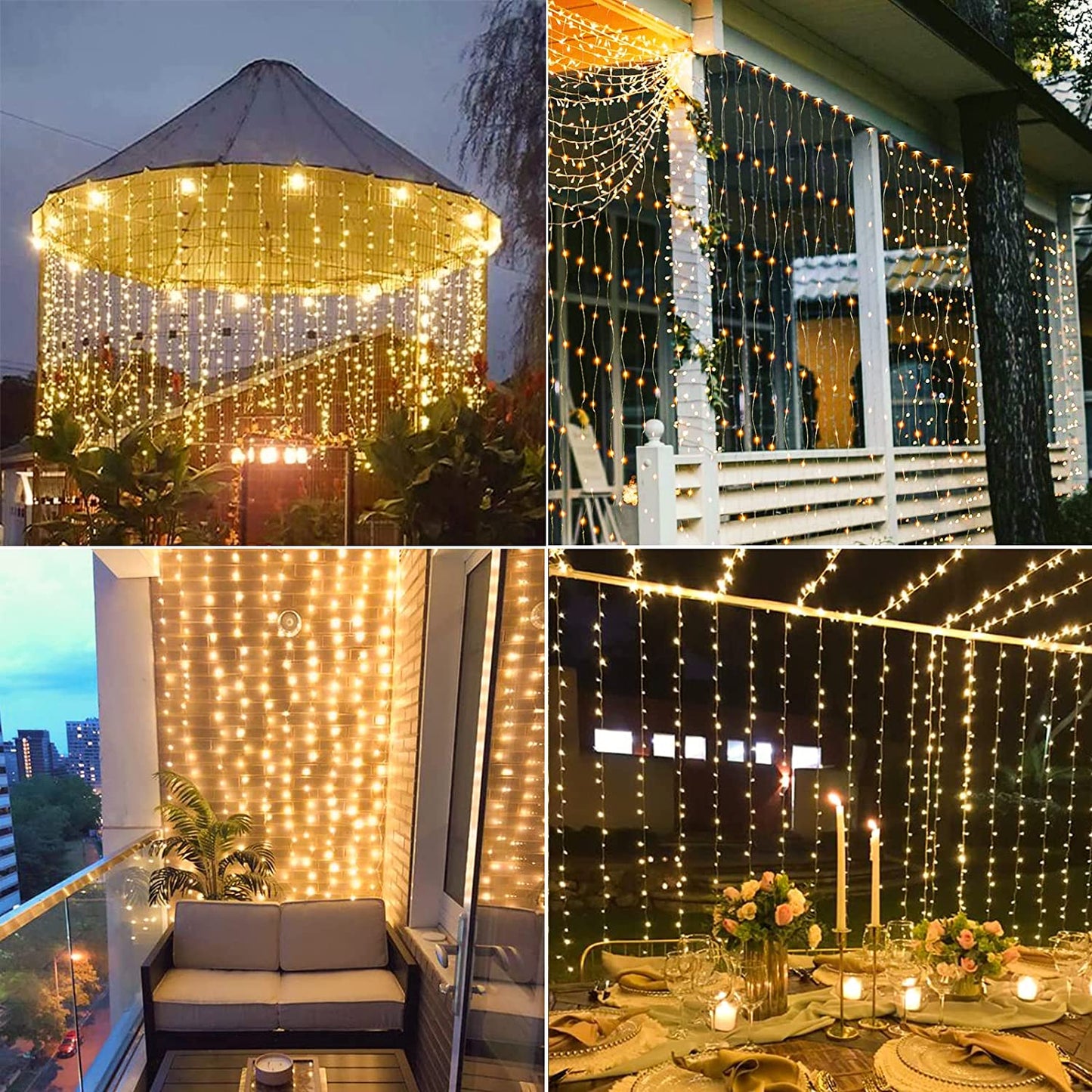 Frendorf | GlitterBeam Solar LED Vorhanglichter | Außen Wasserdicht | Lichterkette für Garten & Terrasse | Deko für Hochzeit & Party