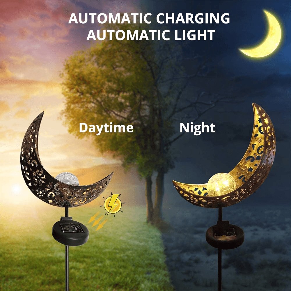 Frendorf | LunaLight™ Solar LED Halbmonden Lampe | Wasserdichte Außenbeleuchtung | Retro Gartenleuchte für Hof & Terrasse