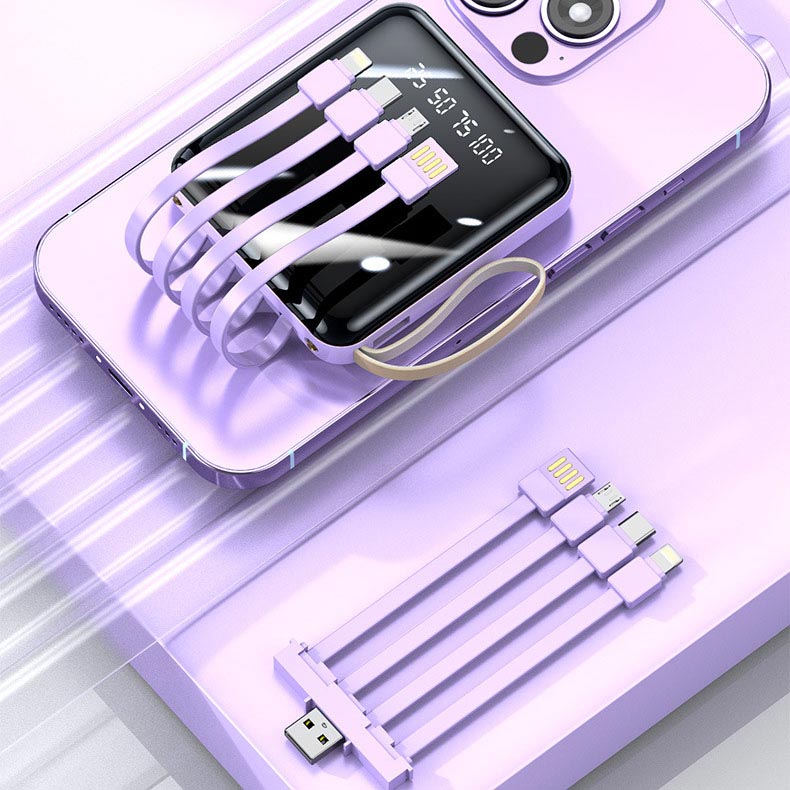 Frendorf | Schnelllade 20000mAh Mini Powerbank mit integrierten Kabeln