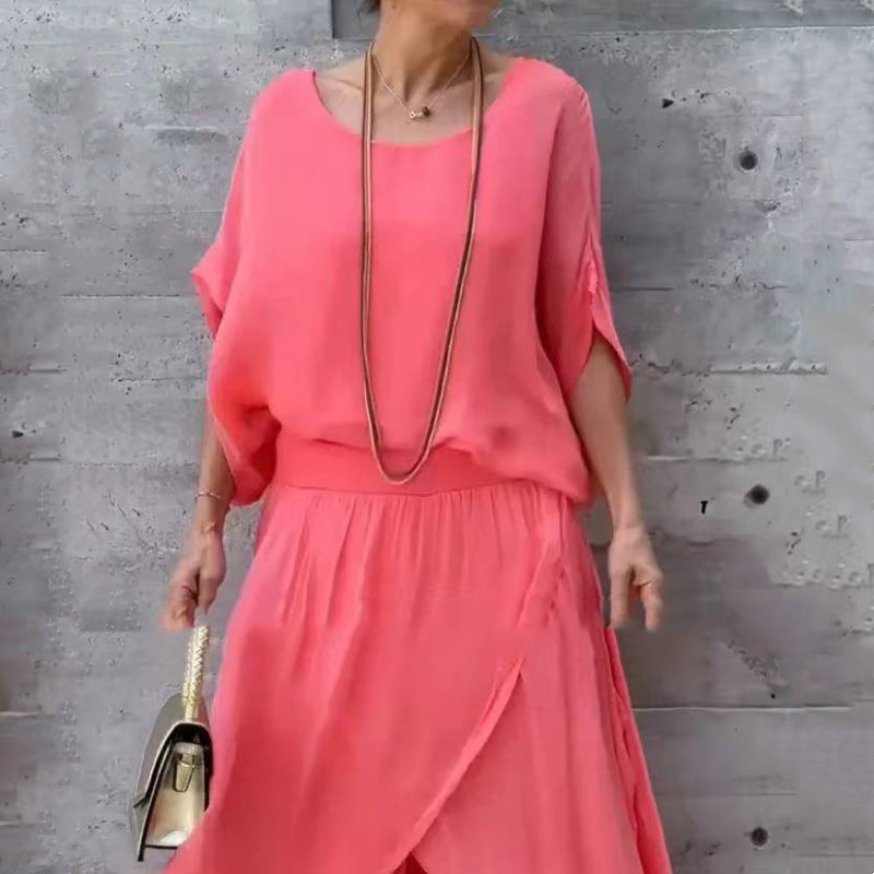 Frendorf | 2-teiliges Chiffon-Set mit lockerem Oberteil und Hose mit weitem Schlitz