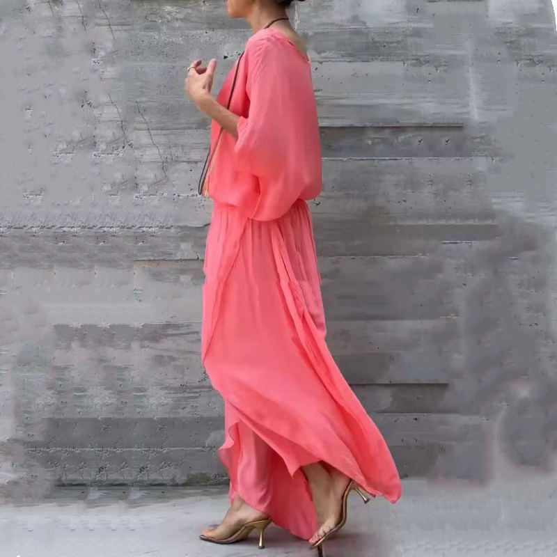 Frendorf | 2-teiliges Chiffon-Set mit lockerem Oberteil und Hose mit weitem Schlitz