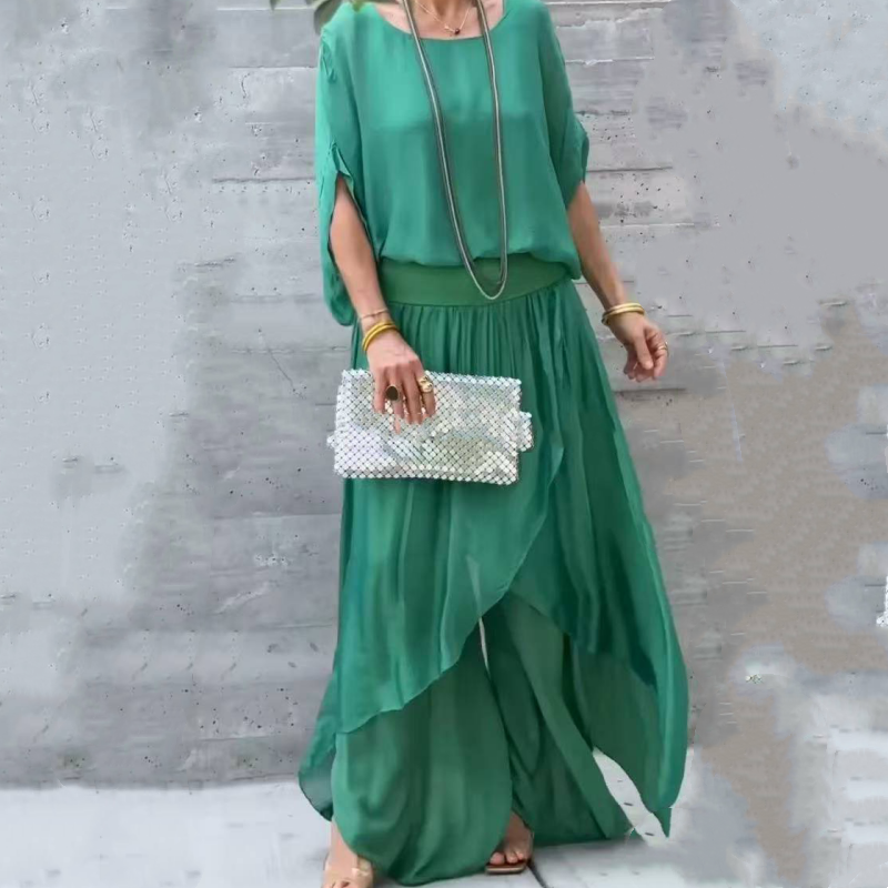 Frendorf | 2-teiliges Chiffon-Set mit lockerem Oberteil und Hose mit weitem Schlitz