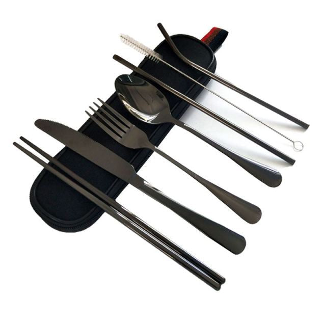 Frendorf | Edelstahl 7-teiliges Besteckset Reisebesteckset Wiederverwendbares Besteck Geschirr