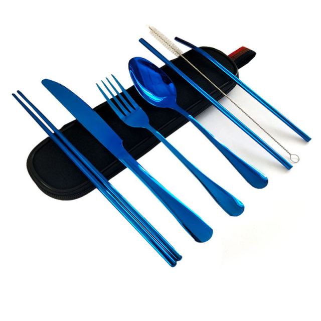 Frendorf | Edelstahl 7-teiliges Besteckset Reisebesteckset Wiederverwendbares Besteck Geschirr