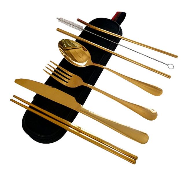 Frendorf | Edelstahl 7-teiliges Besteckset Reisebesteckset Wiederverwendbares Besteck Geschirr