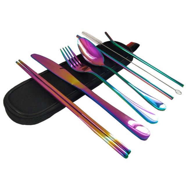 Frendorf | Edelstahl 7-teiliges Besteckset Reisebesteckset Wiederverwendbares Besteck Geschirr