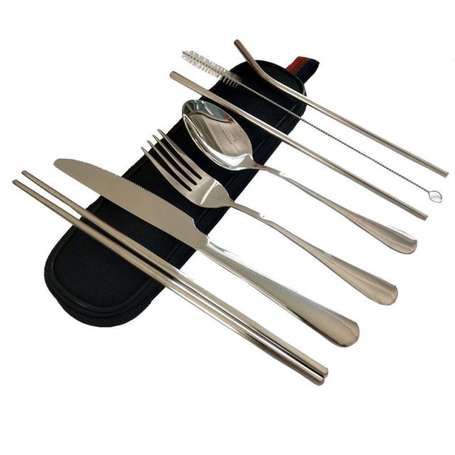 Frendorf | Edelstahl 7-teiliges Besteckset Reisebesteckset Wiederverwendbares Besteck Geschirr
