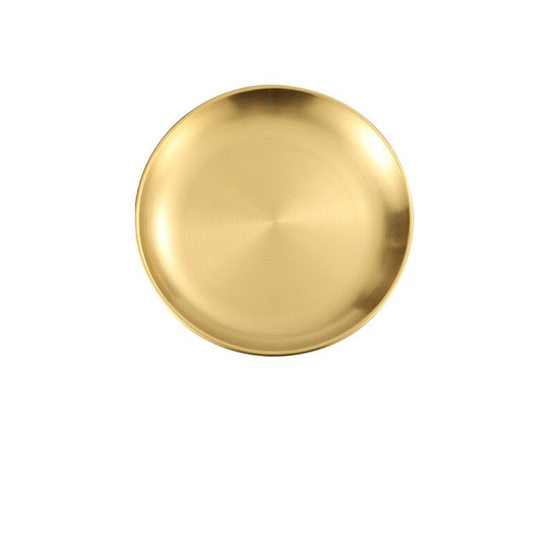 Edelstahl Abendessen Teller Restaurant Gold Serviertablett Runde Platte