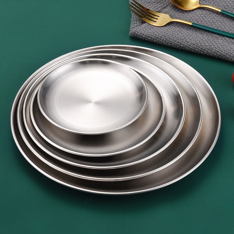 Edelstahl Abendessen Teller Restaurant Gold Serviertablett Runde Platte