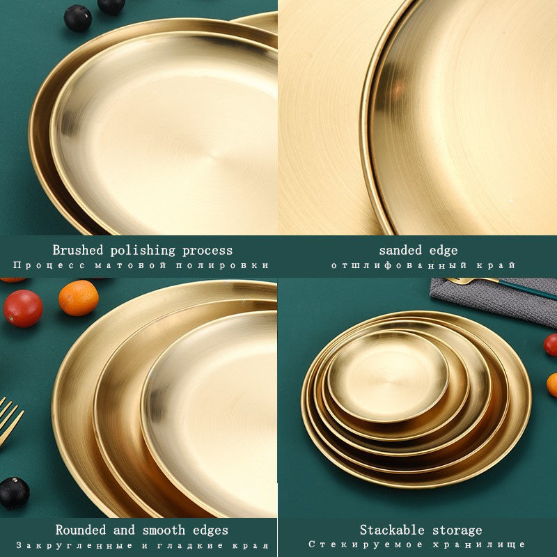 Edelstahl Abendessen Teller Restaurant Gold Serviertablett Runde Platte