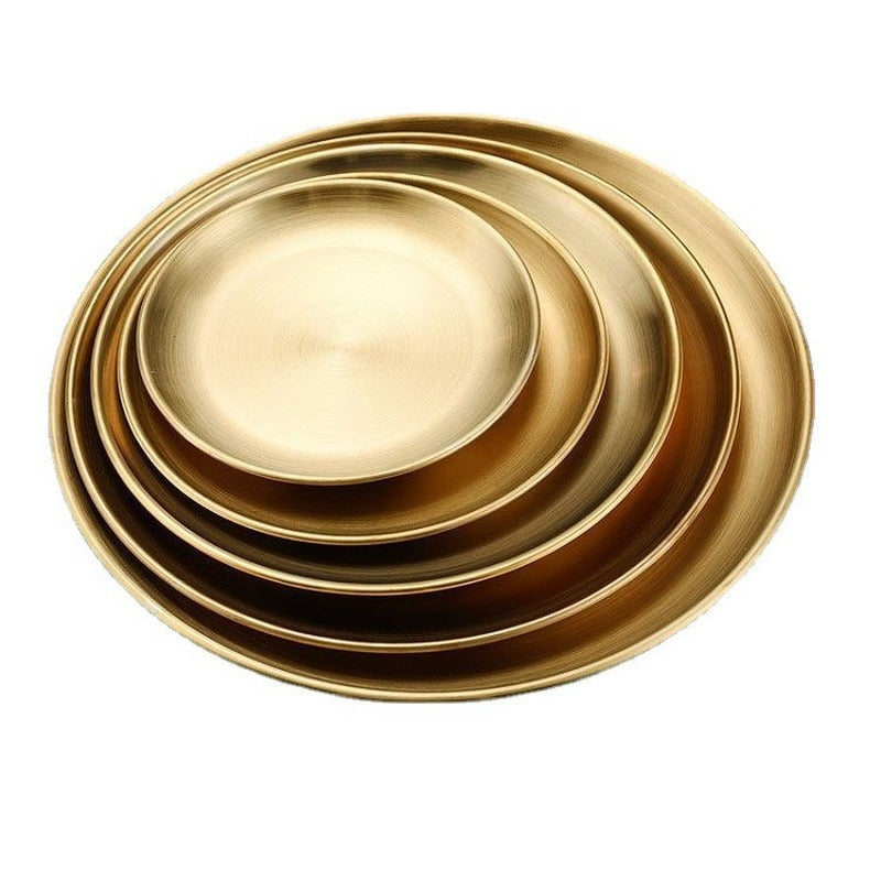 Edelstahl Abendessen Teller Restaurant Gold Serviertablett Runde Platte