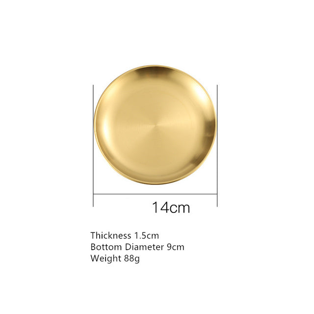 Edelstahl Abendessen Teller Restaurant Gold Serviertablett Runde Platte