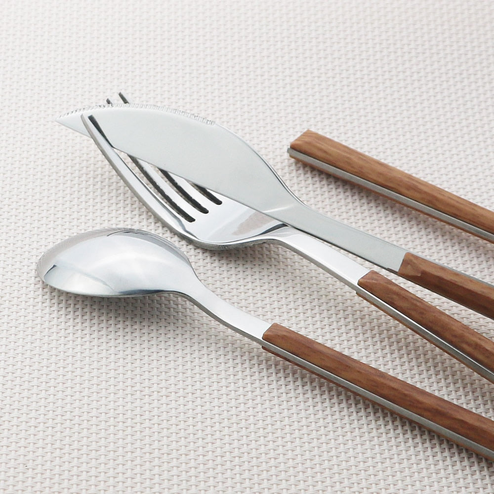 Frendorf | Edelstahl Geschirr Set Imitation Holz Marmor Griff Set