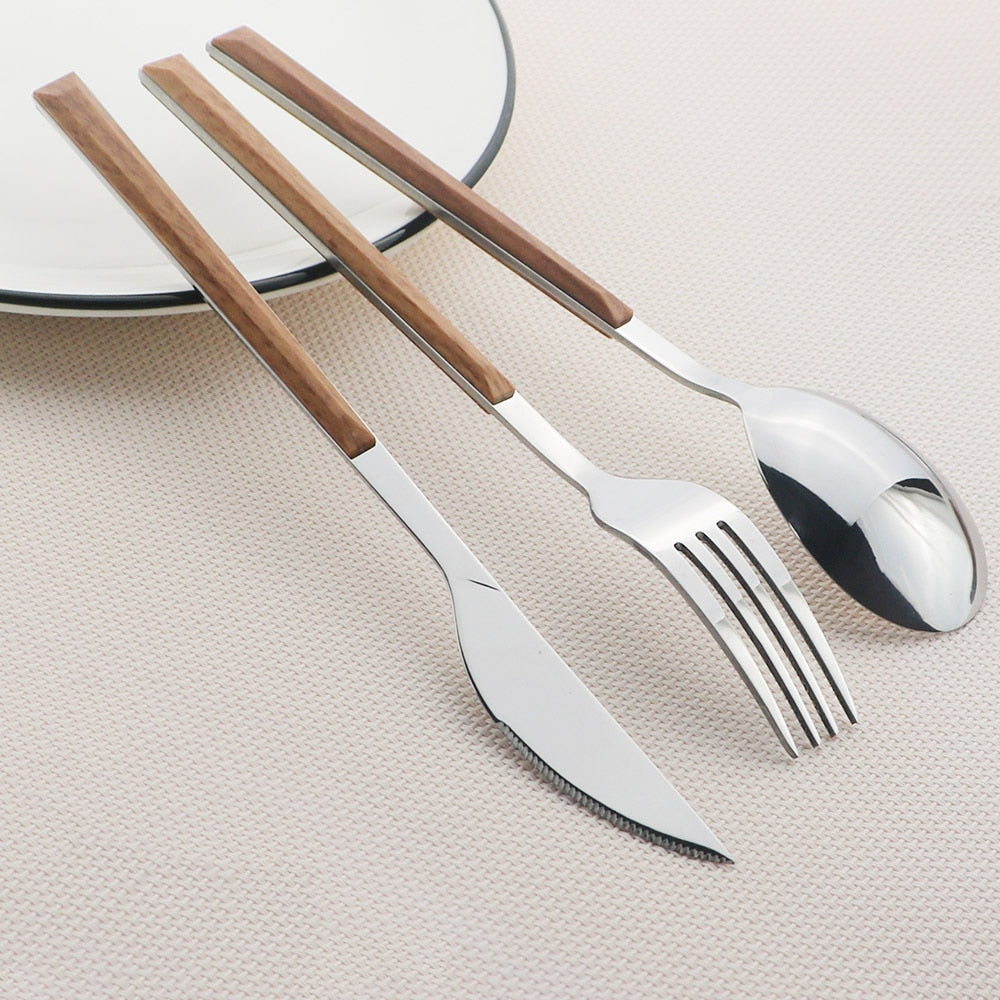 Frendorf | Edelstahl Geschirr Set Imitation Holz Marmor Griff Set