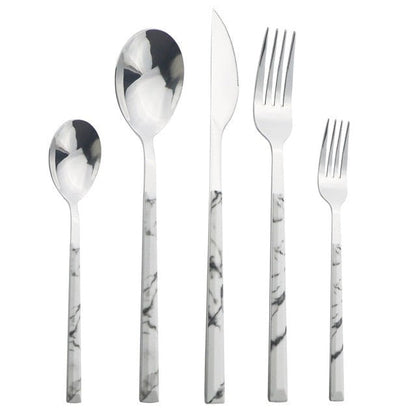 Frendorf | Edelstahl Geschirr Set Imitation Holz Marmor Griff Set