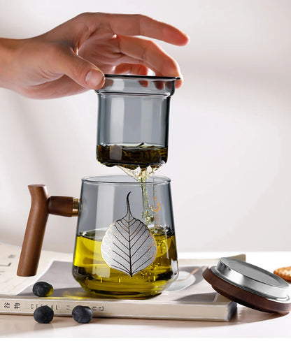 Hochwertiger, hitzebeständiger Glasbecher, Teewassertrennung, Teetasse, Kung-Fu-Teeset, Filter-Wasserbecher mit Deckel, Filter, Büro-Teetasse