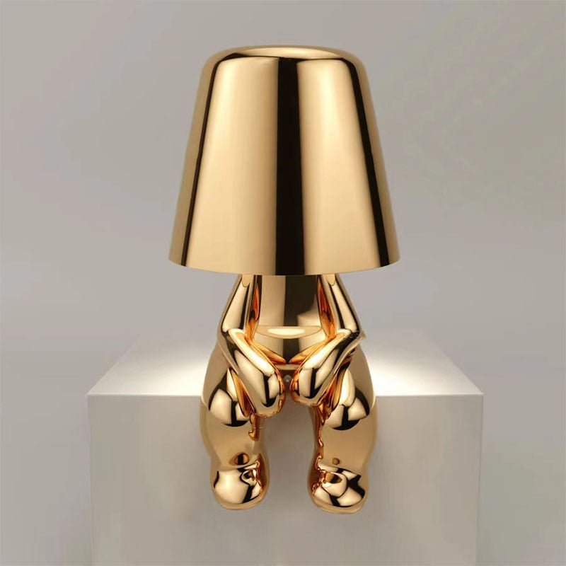 Frendorf | ThinkerGlow™ Goldene Denkfigur LED Tischlampe | Künstlerisches Stimmungslicht | Dekoleuchte für Zuhause & Büro