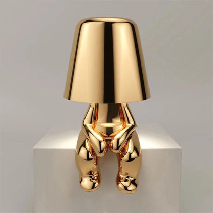 Frendorf | ThinkerGlow™ Goldene Denkfigur LED Tischlampe | Künstlerisches Stimmungslicht | Dekoleuchte für Zuhause & Büro