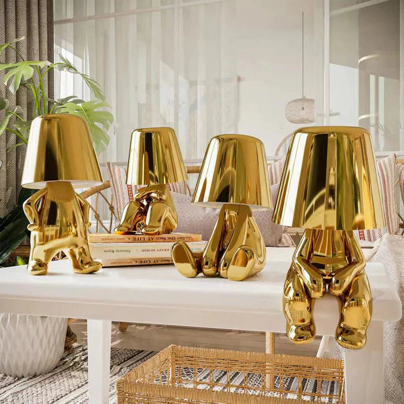 Frendorf | ThinkerGlow™ Goldene Denkfigur LED Tischlampe | Künstlerisches Stimmungslicht | Dekoleuchte für Zuhause & Büro