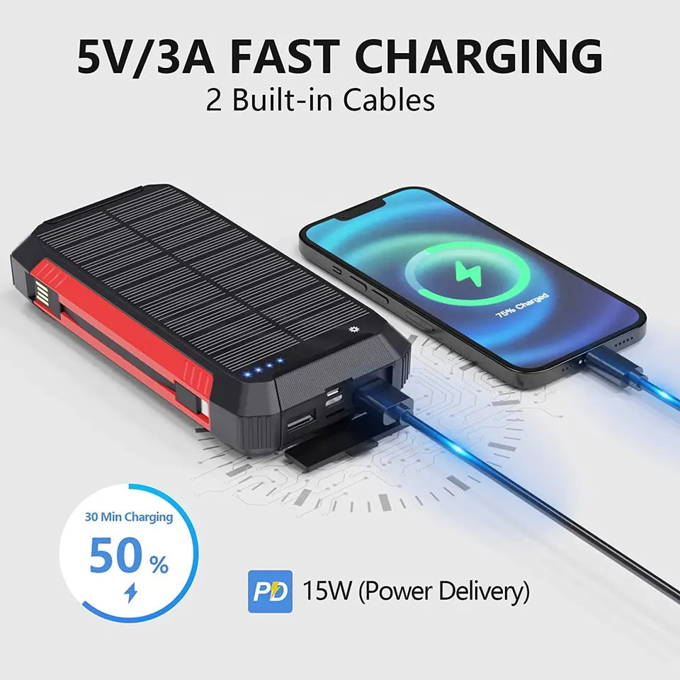 Frendorf | 30000mAh Solarlader Kabellos Wasserdicht Powerbank Extern