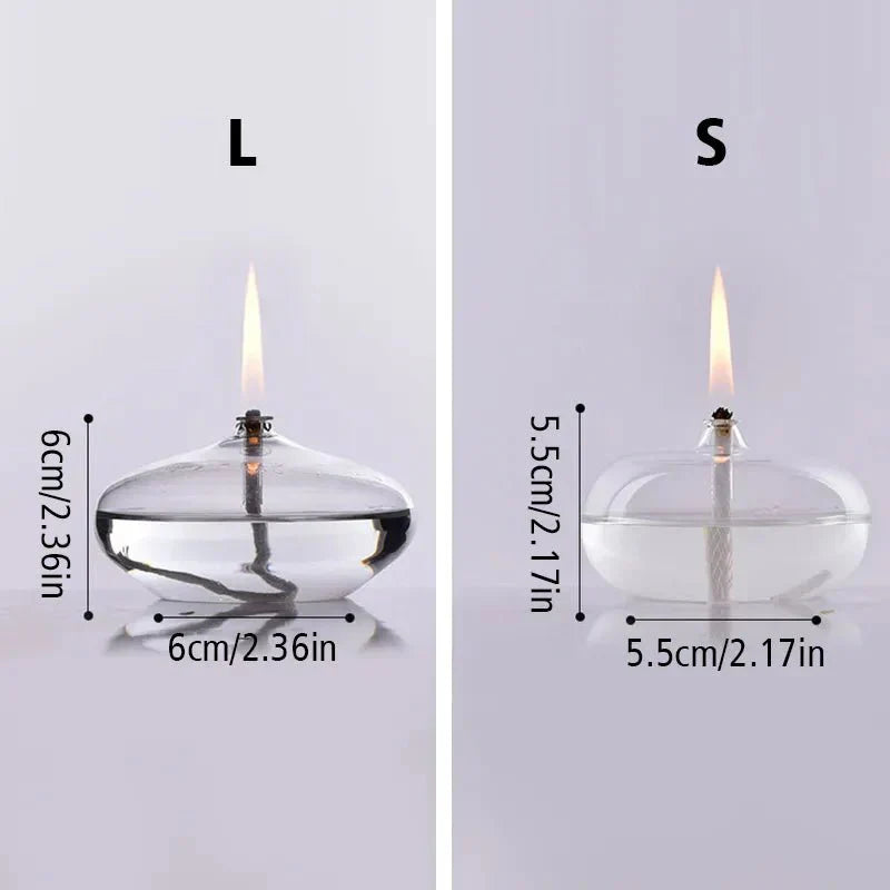 Transparente Öllampe aus Glas als Kerzenständer