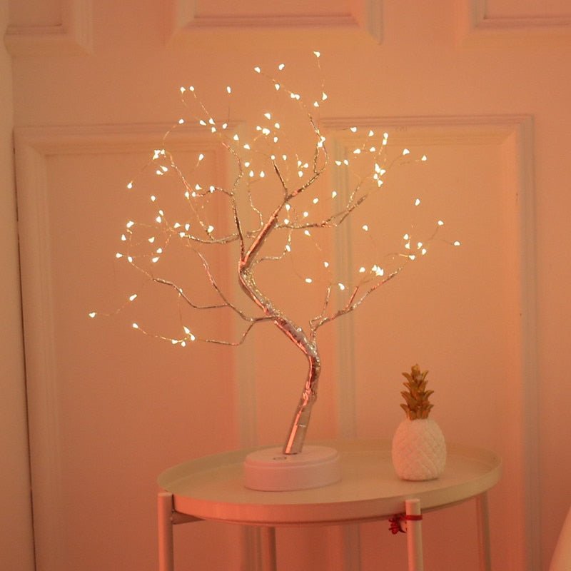 Frendorf | FairyTree LED Baumlichter Lampe | Dekoratives Stimmungslicht | Kupferdraht & Fairy Lights | Kabellose Tischlampe für Zuhause
