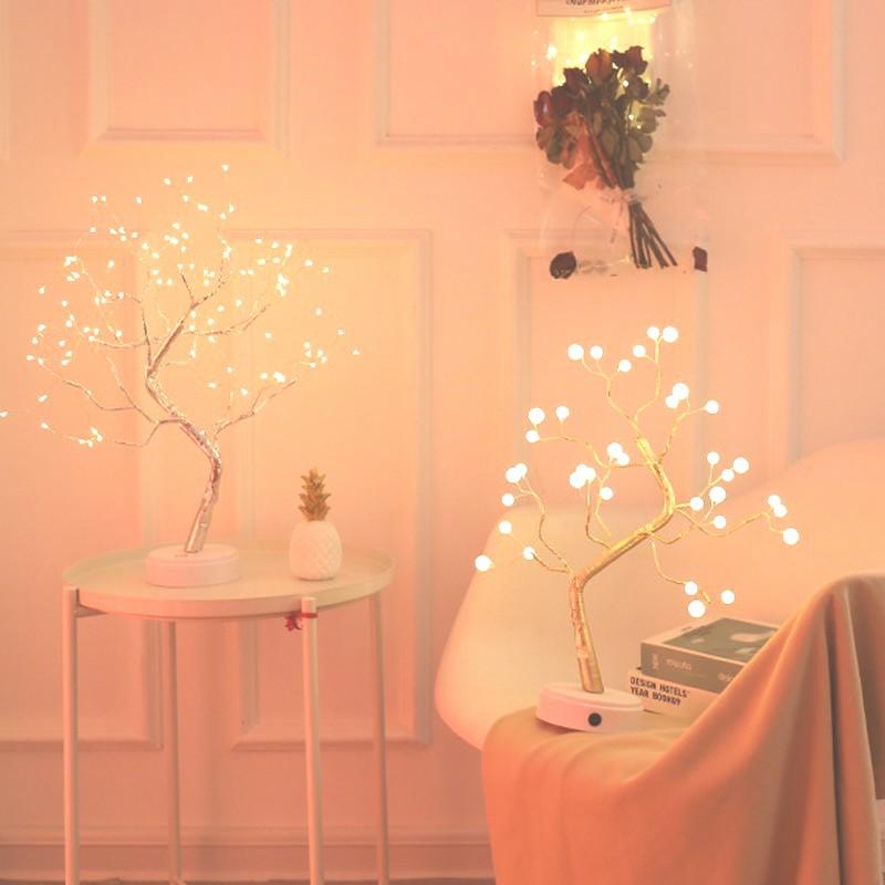 Frendorf | FairyTree LED Baumlichter Lampe | Dekoratives Stimmungslicht | Kupferdraht & Fairy Lights | Kabellose Tischlampe für Zuhause