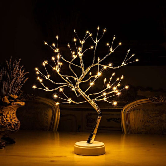 Frendorf | FairyTree LED Baumlichter Lampe | Dekoratives Stimmungslicht | Kupferdraht & Fairy Lights | Kabellose Tischlampe für Zuhause