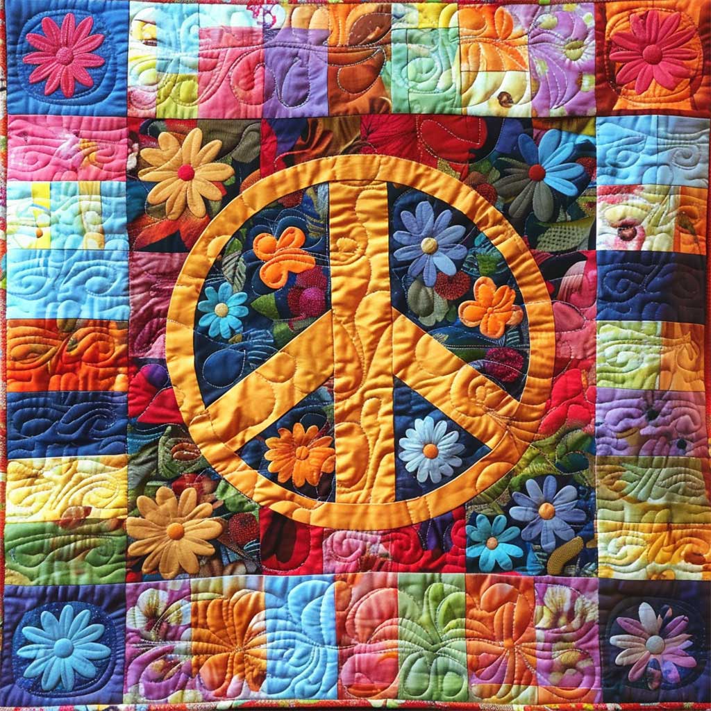 Trippy Hippie Zeichen Quilt