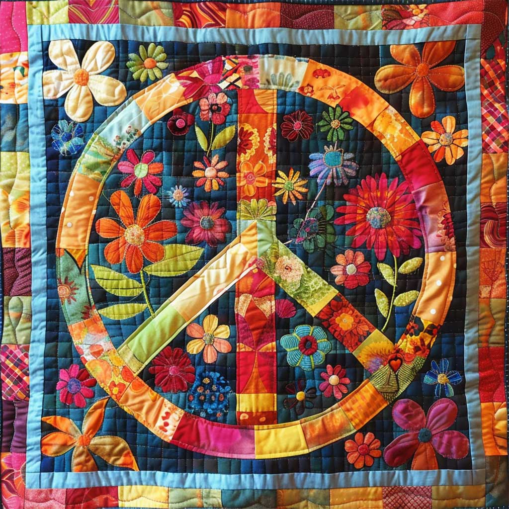 Trippy Hippie Zeichen Quilt