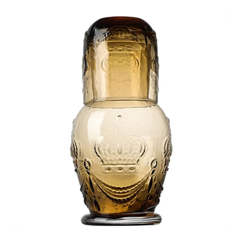 Frendorf | Becher Glas Krug und Tasse Retro Krone Relief Glas Wasser Karaffe