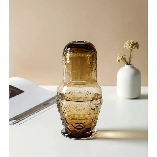Frendorf | Becher Glas Krug und Tasse Retro Krone Relief Glas Wasser Karaffe