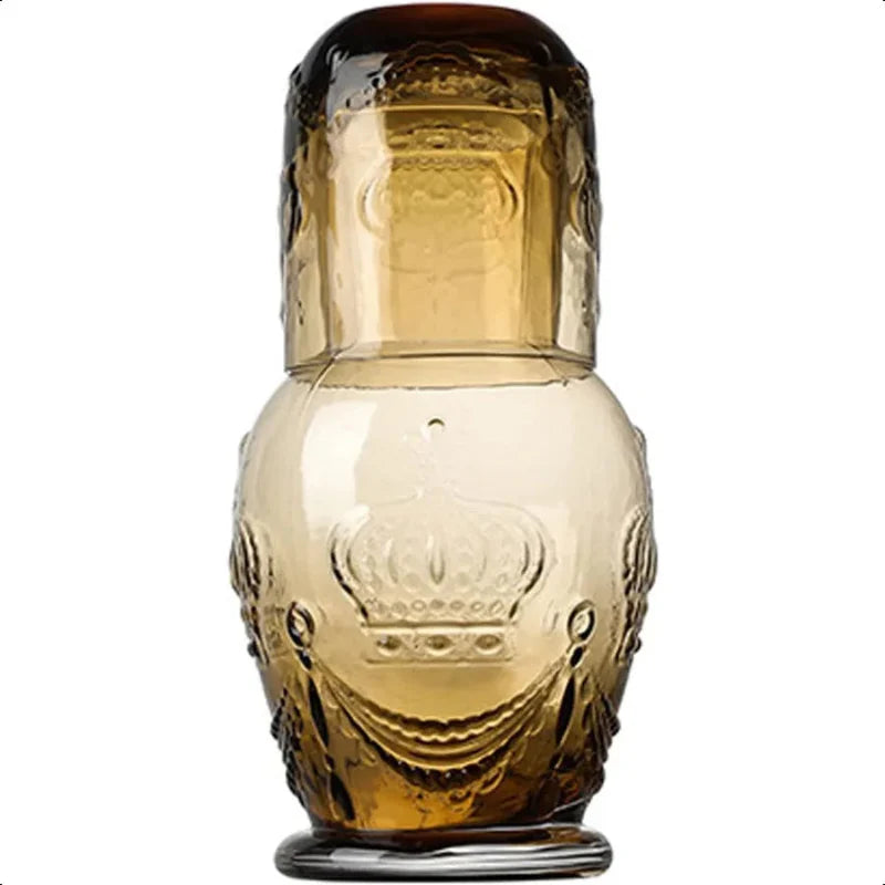 Frendorf | Becher Glas Krug und Tasse Retro Krone Relief Glas Wasser Karaffe