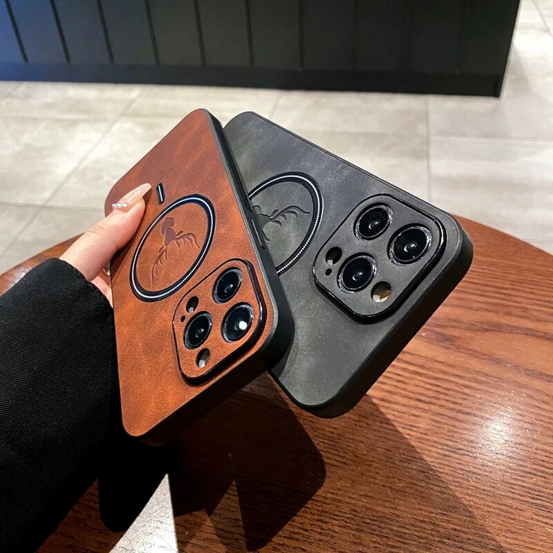 Frendorf | Luxus Hirschleder Apple iPhone Hülle | Magnetische Handyhülle, Kabellose Case, MagSafe, Wireless-Laden, Schutzhülle, Cover iPhone 15, 14, 13 Pro Max Plus