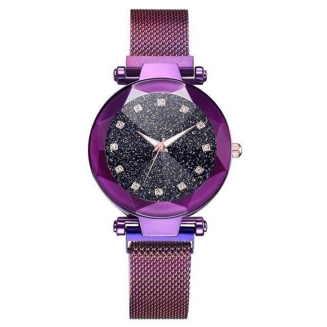 Frendorf | Luxus Sternenhimmel Edelstahl Mesh Armbanduhren für Frauen Kristall Analog Quarz Armbanduhren Damen Sport Kleid Uhr