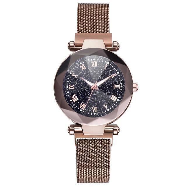 Frendorf | Luxus Sternenhimmel Edelstahl Mesh Armbanduhren für Frauen Kristall Analog Quarz Armbanduhren Damen Sport Kleid Uhr