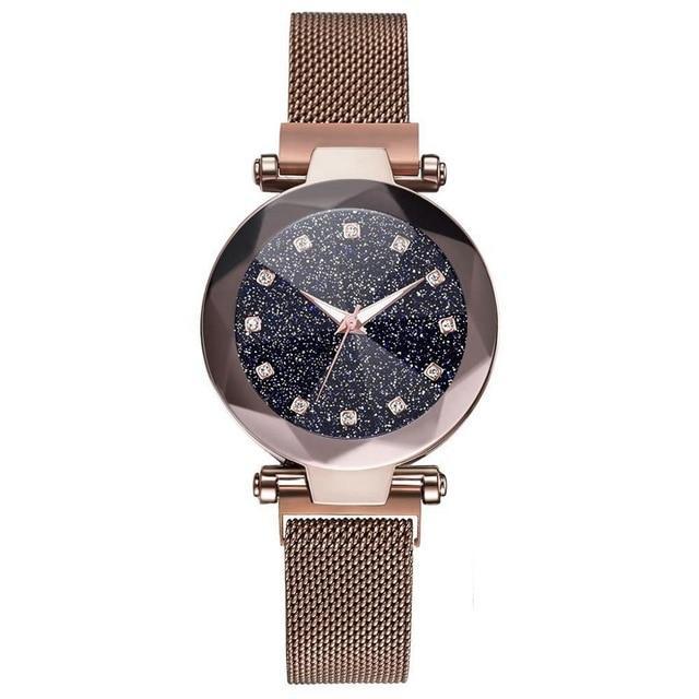 Frendorf | Luxus Sternenhimmel Edelstahl Mesh Armbanduhren für Frauen Kristall Analog Quarz Armbanduhren Damen Sport Kleid Uhr