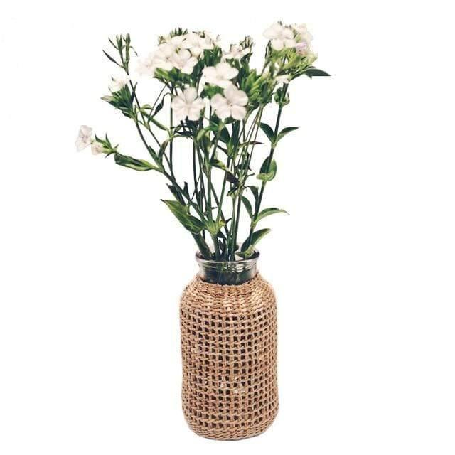 Frendorf | StrawLite Design Vase mit Strohelementen | Handgefertigt | Deko für Wohnzimmer & Esszimmer | In 2 Größen erhältlich
