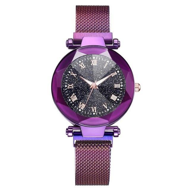 Frendorf | Luxus Sternenhimmel Edelstahl Mesh Armbanduhren für Frauen Kristall Analog Quarz Armbanduhren Damen Sport Kleid Uhr