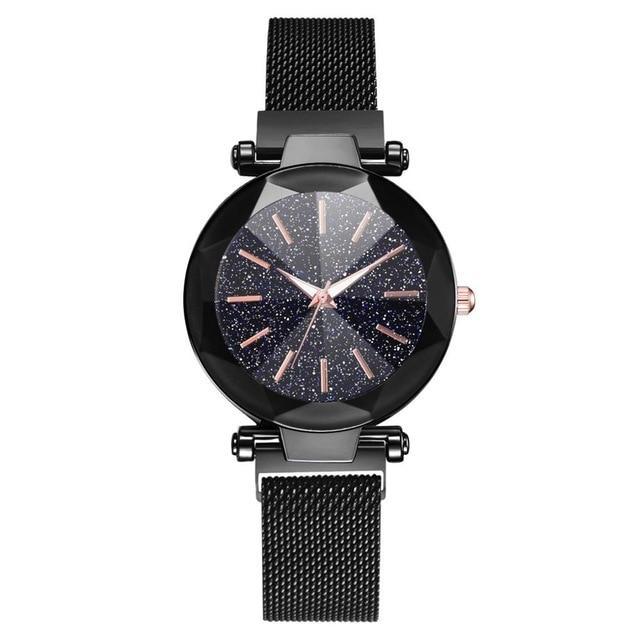 Frendorf | Luxus Sternenhimmel Edelstahl Mesh Armbanduhren für Frauen Kristall Analog Quarz Armbanduhren Damen Sport Kleid Uhr