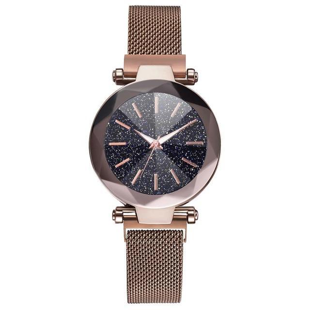 Frendorf | Luxus Sternenhimmel Edelstahl Mesh Armbanduhren für Frauen Kristall Analog Quarz Armbanduhren Damen Sport Kleid Uhr