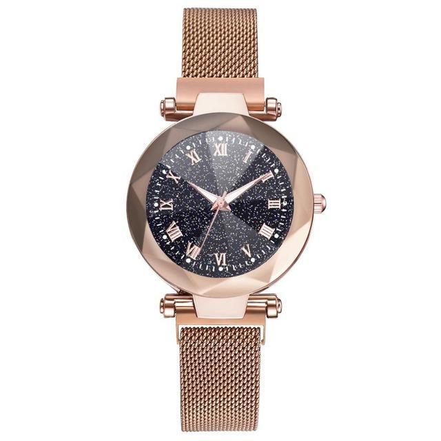 Frendorf | Luxus Sternenhimmel Edelstahl Mesh Armbanduhren für Frauen Kristall Analog Quarz Armbanduhren Damen Sport Kleid Uhr