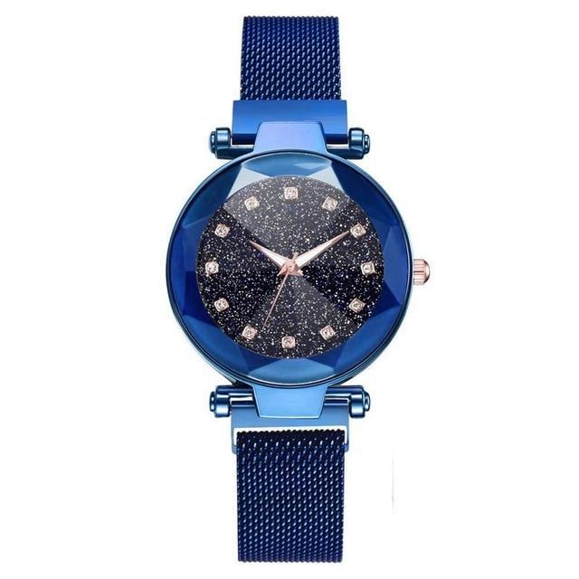 Frendorf | Luxus Sternenhimmel Edelstahl Mesh Armbanduhren für Frauen Kristall Analog Quarz Armbanduhren Damen Sport Kleid Uhr