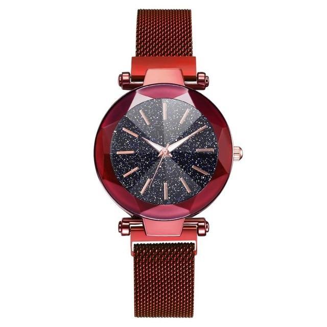 Frendorf | Luxus Sternenhimmel Edelstahl Mesh Armbanduhren für Frauen Kristall Analog Quarz Armbanduhren Damen Sport Kleid Uhr