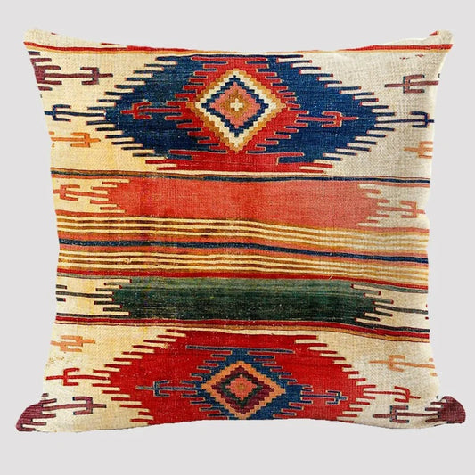 Boho Chic Delight: Mehrfarbiger Kissenbezug aus Leinen