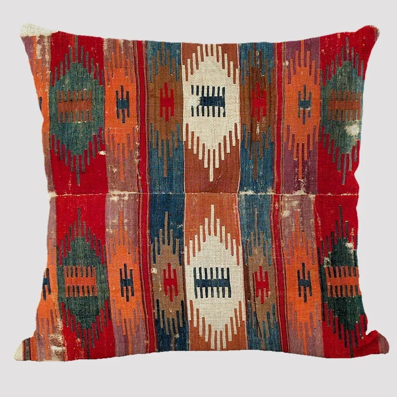 Frendorf | BohoLoom Mehrfarbiger Kissenbezug aus Leinen | Boho-Chic Design | Deko fürs Wohnzimmer & Schlafzimmer