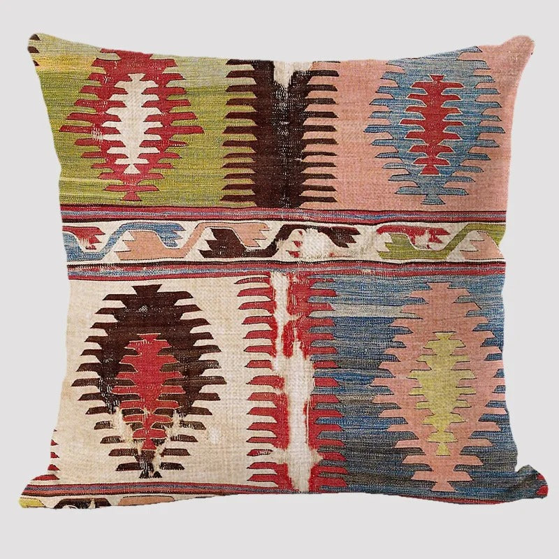 Frendorf | BohoLoom Mehrfarbiger Kissenbezug aus Leinen | Boho-Chic Design | Deko fürs Wohnzimmer & Schlafzimmer